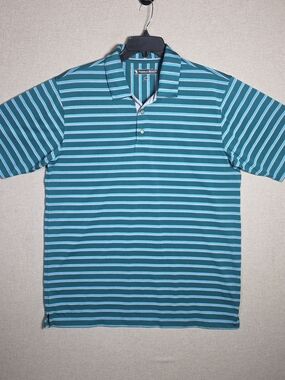 Pebble Beach Teal Striped Mens L  Polo Shirt